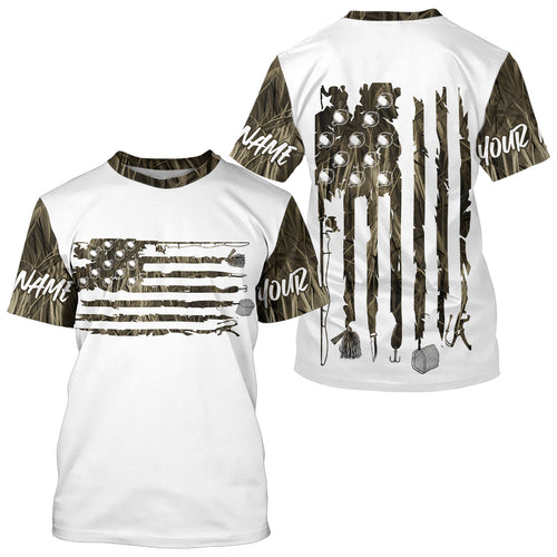 Custom Patriotic Camo Fishing T-Shirts, American Flag Fishing Tools Shirts IPHW9125