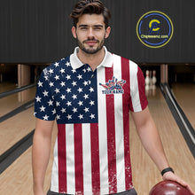 Load image into Gallery viewer, Custom US Flag Bowling Polo Shirts For Men, Patriotic Bowling League Shirt Bowling Jersey IPHW9714