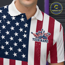 Load image into Gallery viewer, Custom US Flag Bowling Polo Shirts For Men, Patriotic Bowling League Shirt Bowling Jersey IPHW9714