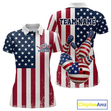 Load image into Gallery viewer, Custom US Flag Bowling Women Polo Shirts, Patriotic Bowling League Shirt Bowling Jersey IPHW9714