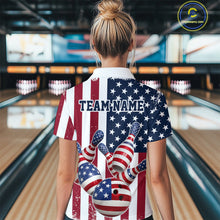 Load image into Gallery viewer, Custom US Flag Bowling Women Quarter-Zip Shirts, Patriotic Bowling League Shirt IPHW9714