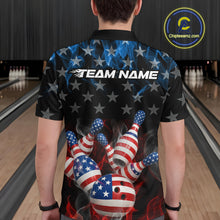 Load image into Gallery viewer, Custom Red And Blue Flame American Flag Patriotic Bowling Men Polo Shirts, Team Uniform IPHW9716