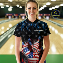 Load image into Gallery viewer, Custom Red And Blue Flame American Flag Patriotic Bowling Women Quarter-Zip Shirts IPHW9716
