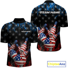 Load image into Gallery viewer, Custom Red And Blue Flame American Flag Patriotic Bowling Men Quarter-Zip Shirts, Team Uniform IPHW9716