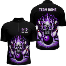 Load image into Gallery viewer, Personalized Unisex Skull Bowling Shirt Custom Team'S Name Flame Bowler Jerseys | Purple IPHW6511