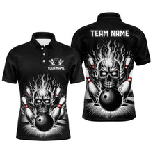 Load image into Gallery viewer, Personalized Unisex Skull Bowling Shirt Custom Team'S Name Flame Bowler Jerseys | Black And White IPHW6514