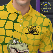 Load image into Gallery viewer, Custom Funny Yellow Dinosaur Bowling Team Men Polo Shirt, Bowling Tournament Team Shirt IPHW9929