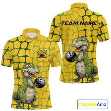 Load image into Gallery viewer, Custom Funny Yellow Dinosaur Bowling Team Men Polo Shirt, Bowling Tournament Team Shirt IPHW9929