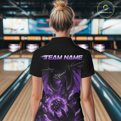 Custom Purple Dragon Flame Bowling Team Women Quarter-Zip Shirt, Bowling League Shirt IPHW11667