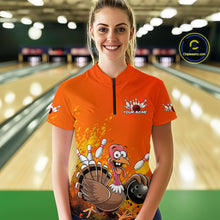 Load image into Gallery viewer, Custom Funny Turkey Bowling Thanksgiving Bowing Outfit Team Quarter-Zip Shirts For Women IPHW9786