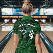 Load image into Gallery viewer, Custom Green Tribal Shark Women Bowling Team Shirts, Shark Bowling Tournament Shirt IPHW10176