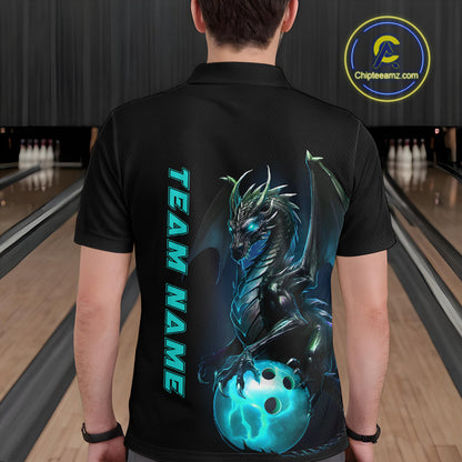 Custom Men Bowling Polo Shirts Blue Dragon Bowling Team Jerseys Bowling League Shirts Outfits IPHW5351