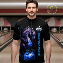 Load image into Gallery viewer, Personalized Blue Dragon Bowling Team Jerseys Men Quarter Zip Shirts Bowling League Shirts IPHW5353
