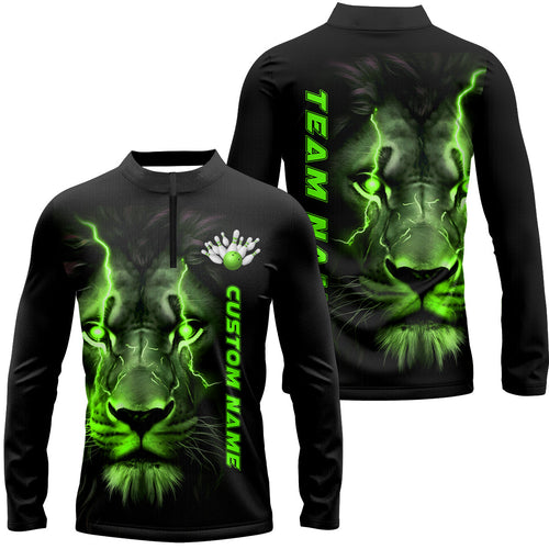 Green Lion Custom Men Bowling Long Sleeve Quarter-Zip Shirts Bowling Team Jerseys Outfits IPHW5358