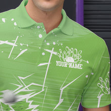 Load image into Gallery viewer, Custom White And Green Bowling Team Men Polo Shirts, Bowling Ball And Pins Jerseys IPHW9603