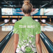 Load image into Gallery viewer, Custom White And Green Bowling Team Women Polo Shirts, Bowling Ball And Pins Jerseys IPHW9603