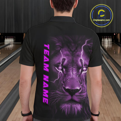 Custom Purple Thunder Lightning Lion Bowling Shirt For Men, Lion Bowling Team Jerseys IPHW10667