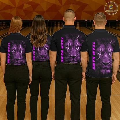 Custom Purple Thunder Lightning Lion Bowling Shirt For Men, Lion Bowling Team Jerseys IPHW10667