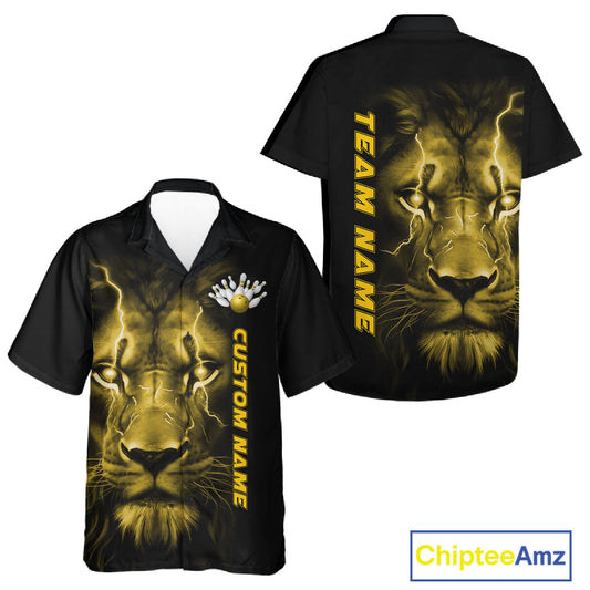 Custom Yellow Thunder Lightning Lion Bowling Shirt For Men And Women, Lion Bowling Team Jerseys IPHW10668