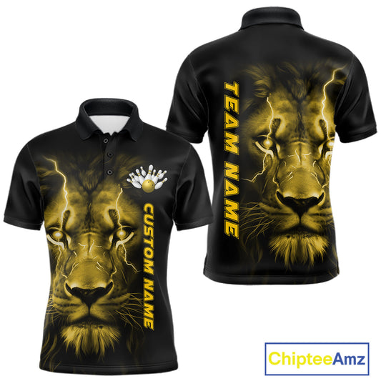 Custom Yellow Thunder Lightning Lion Bowling Shirt For Men, Lion Bowling Team Jerseys IPHW10668