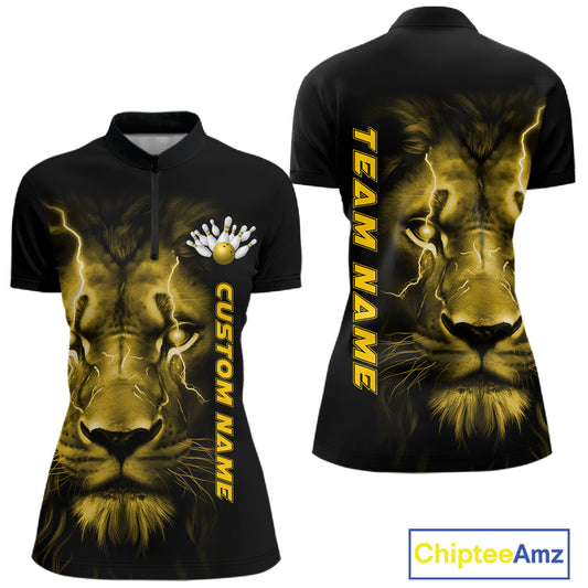 Custom Yellow Thunder Lightning Lion Bowling Shirt For Women, Lion Bowling Team Jerseys IPHW10668