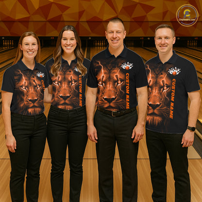 Custom Orange Thunder Lightning Lion Bowling Shirt For Men, Lion Bowling Team Jerseys IPHW10669