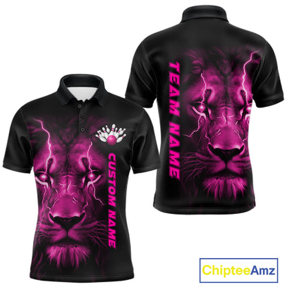 Custom Pink Thunder Lightning Lion Bowling Shirt For Men, Lion Bowling Team Jerseys IPHW10670