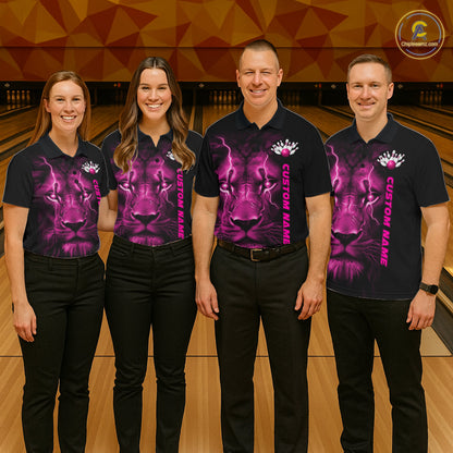 Custom Pink Thunder Lightning Lion Bowling Shirt For Men, Lion Bowling Team Jerseys IPHW10670