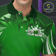 Load image into Gallery viewer, Custom Green Bowling Tournament Bowling Polo Shirts For Men With Team Name IPHW9281