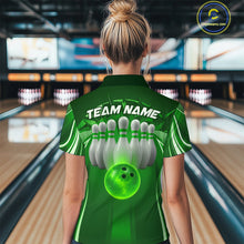 Load image into Gallery viewer, Custom Green Bowling Tournament Bowling Women Quarter-Zip Shirts With Team Name IPHW9281
