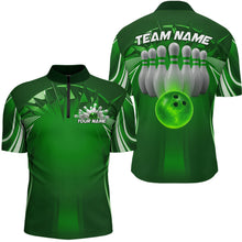 Load image into Gallery viewer, Custom Green Bowling Tournament Bowling Quarter-Zip Shirts For Men With Team Name IPHW9281