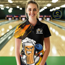 Load image into Gallery viewer, Custom Black And Yellow Funny Bowling And Beer Jerseys, Bowling Team Women Polo Shirts IPHW9605