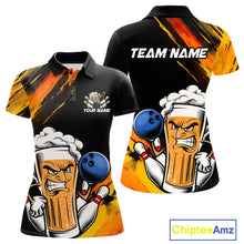 Load image into Gallery viewer, Custom Black And Yellow Funny Bowling And Beer Jerseys, Bowling Team Women Polo Shirts IPHW9605