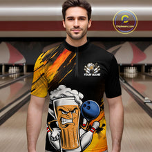 Load image into Gallery viewer, Custom Black And Yellow Funny Bowling And Beer Jerseys, Bowling Team Men Quarter-Zip Shirts IPHW9605