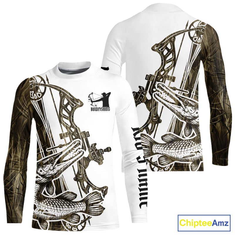 Custom Grass Camo Alligator Gar Bowfishing Kid Long Sleeve Tournament Shirts, Bow Fishing Shirt IPHW9290