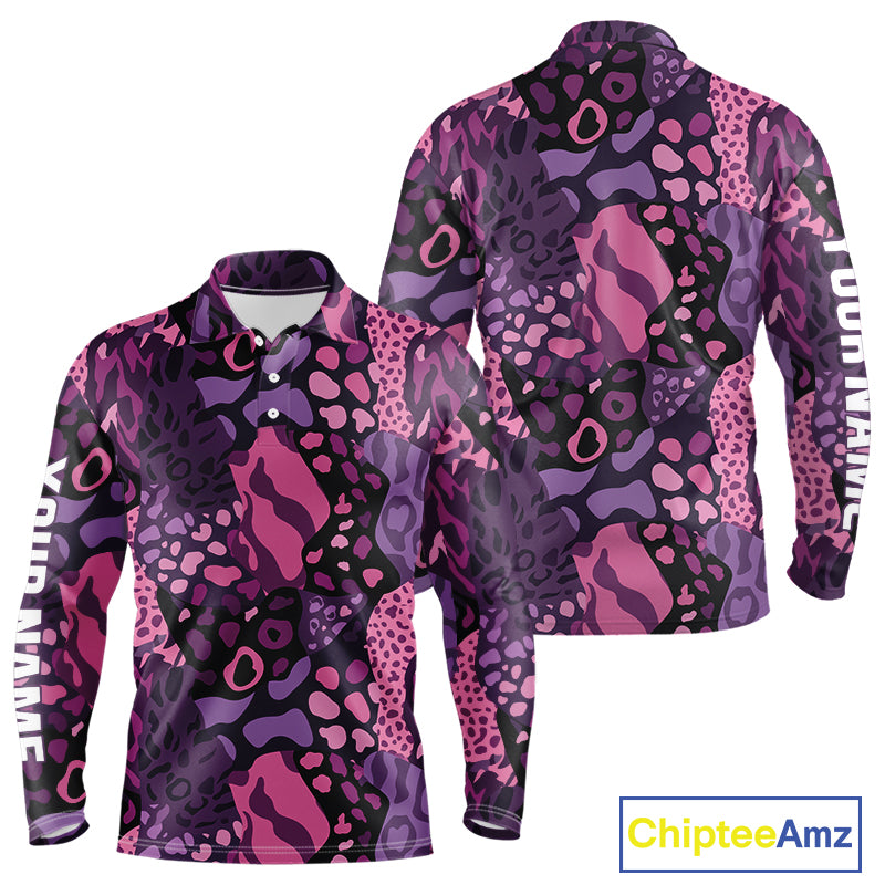 Pink and purple animal prints pattern Mens Golf Polo Shirts Custom Mens golf tops, golfing gifts NQS10243