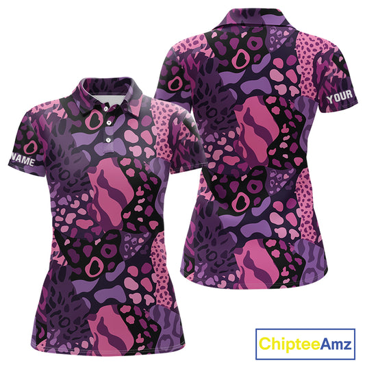 Pink and purple animal prints pattern Women Golf Polo Shirts Custom ladies golf tops, golfing gifts NQS10243