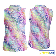 Load image into Gallery viewer, Colorful Neon Rainbow leopard pattern Women Sleeveless Polo Shirt Custom ladies golf outfit NQS10244