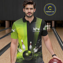 Load image into Gallery viewer, Custom Black And Green Bowling Jerseys, Glowing Motion Graphic Bowling Men Polo Shirt IPHW9443