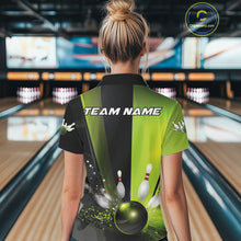 Load image into Gallery viewer, Custom Black And Green Bowling Jerseys, Glowing Motion Graphic Bowling Women Polo Shirt IPHW9443