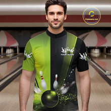 Load image into Gallery viewer, Custom Black And Green Bowling Jerseys, Glowing Motion Graphic Bowling Men Quarter-Zip Shirt IPHW9443