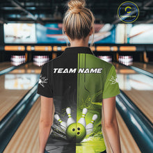 Load image into Gallery viewer, Half Black Half Green Custom Bowling Team Polo Shirts For Women, Bowling Tournament Shirt IPHW9445