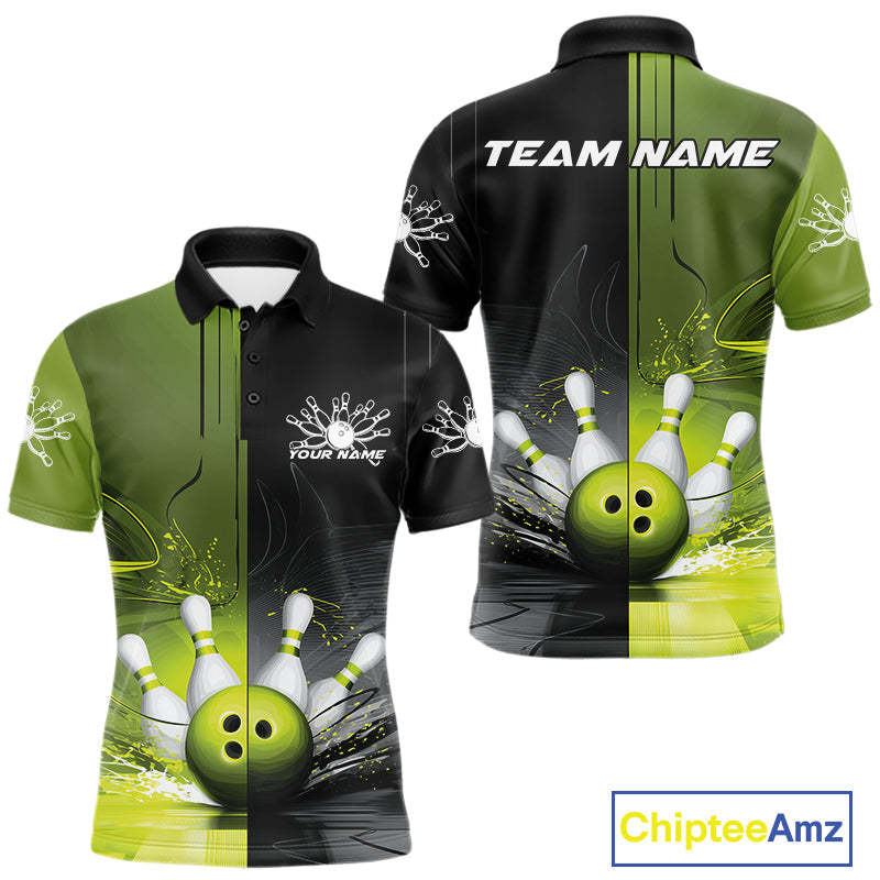 Half Black Half Green Custom Bowling Team Polo Shirts For Men, Bowling Tournament Shirt IPHW9445