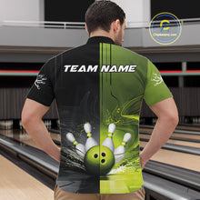Load image into Gallery viewer, Half Black Half Green Custom Bowling Team Quarter-Zip Shirts For Men, Bowling Tournament Shirt IPHW9445