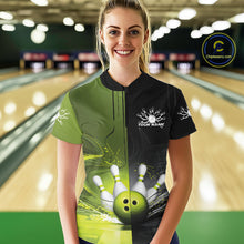 Load image into Gallery viewer, Half Black Half Green Custom Bowling Women Quarter-Zip Shirt, Bowling Tournament Shirt IPHW9445
