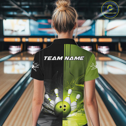 Half Black Half Green Custom Bowling Women Quarter-Zip Shirt, Bowling Tournament Shirt IPHW9445