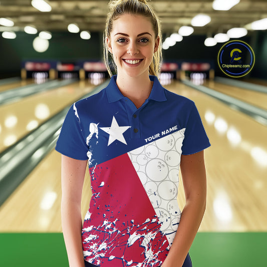 Custom Texas Flag Bowling Team Women Polo Shirts, Texas Bowling League Shirt Team Uniform IPHW9632