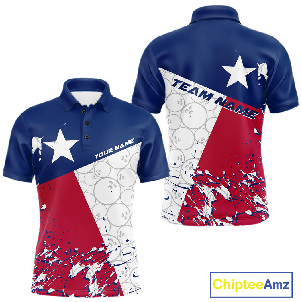 Custom Texas Flag Bowling Team Men Polo Shirts, Texas Bowling League Shirt Team Uniform IPHW9632