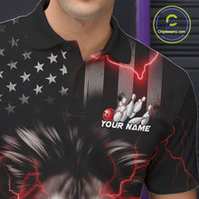 Load image into Gallery viewer, Custom Red Thunder Lightning Patriotic Lion Polo Shirts For Men, US Flag Bowling Jerseys IPHW9322