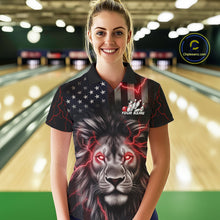 Load image into Gallery viewer, Custom Red Thunder Lightning Patriotic Lion Women Polo Shirts, US Flag Bowling Jerseys IPHW9322